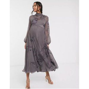 ASOS | NWT Maternity High Neck Embroidered Floral Maxi Dress Sz. 10